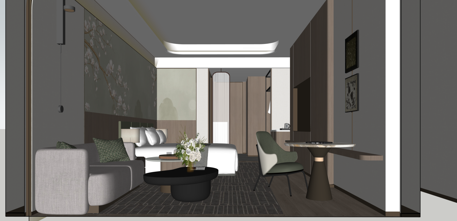 新中式酒店客房SU模型下载【ID:1215954316】