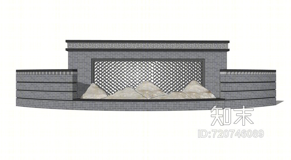 新中式景墙山水景墙SU模型下载【ID:720746089】