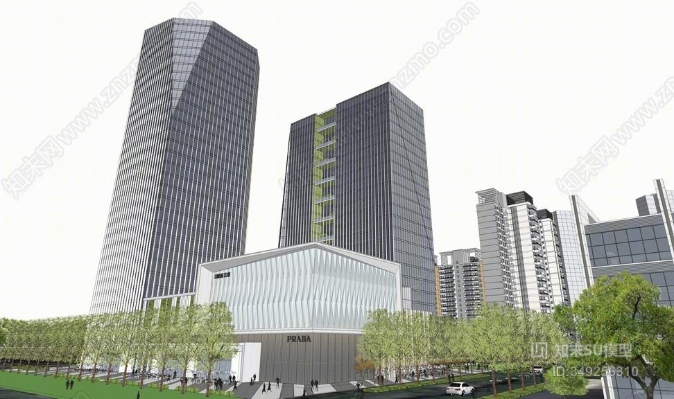 现代高层办公楼SU模型下载【ID:349256310】