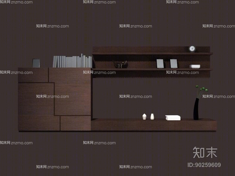 现代棕色木艺电视柜3D模型下载【ID:90259609】