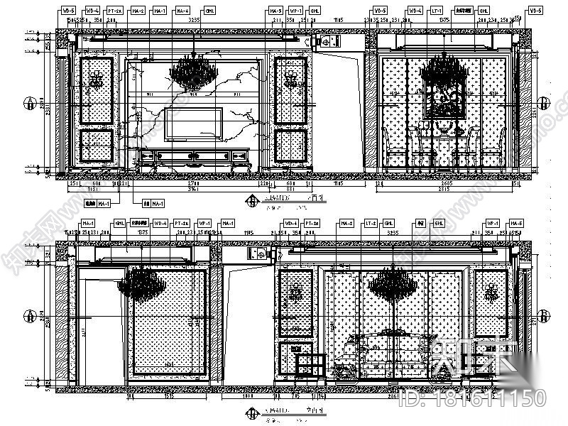 [长沙]欧式低调奢华四居室设计施工图（含效果图）cad施工图下载【ID:181611150】