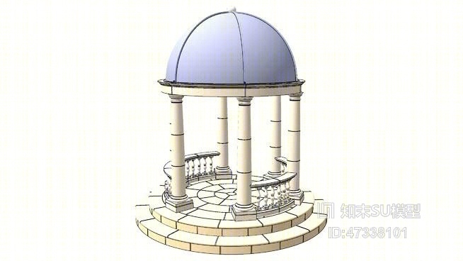 圆顶凉亭和栏杆SU模型下载【ID:47338101】