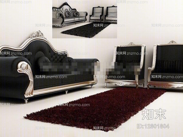 欧式简约黑色皮质组合沙发3D模型下载【ID:12801804】