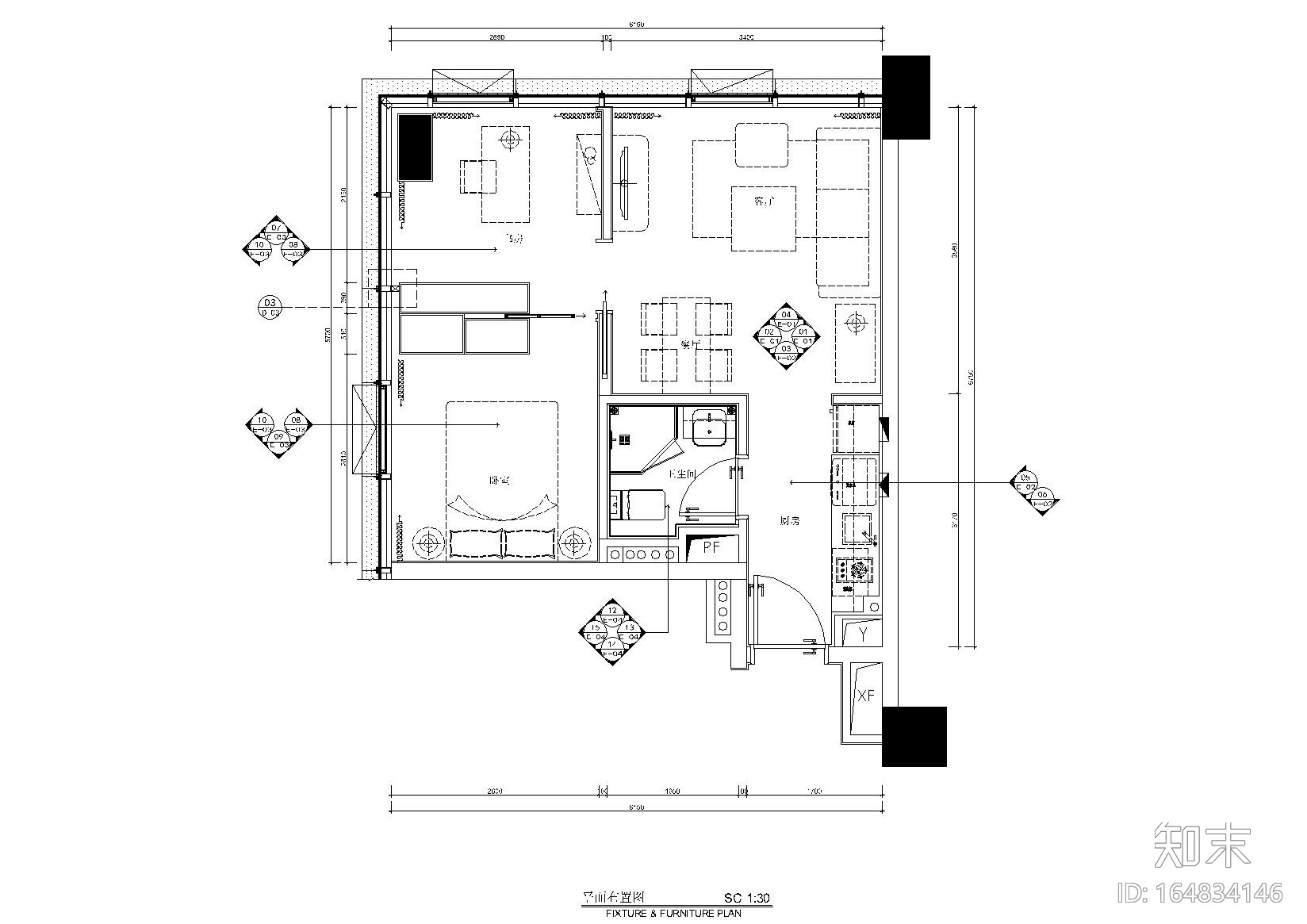 [广东]珠海55㎡SOHOA户型公寓样板房施工图施工图下载【ID:164834146】