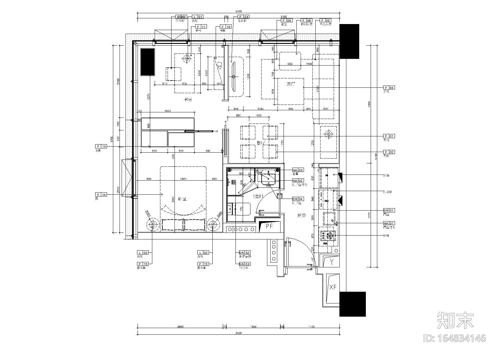 [广东]珠海55㎡SOHOA户型公寓样板房施工图施工图下载【ID:164834146】