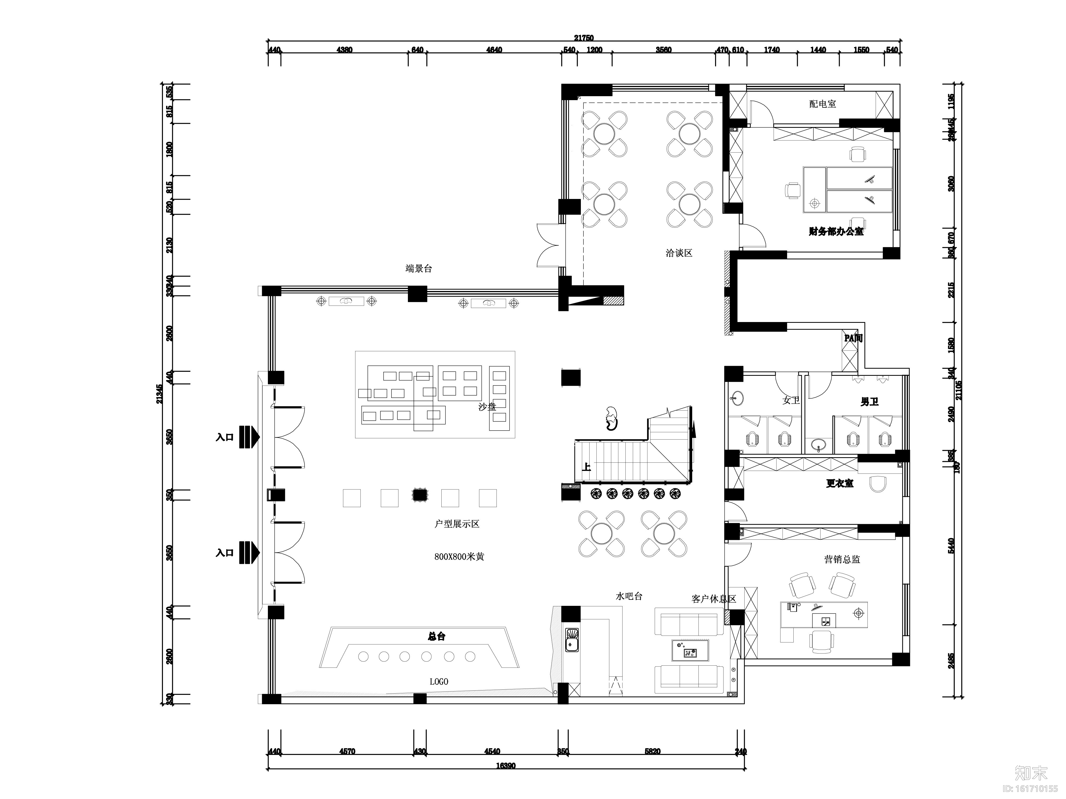 某大型房地产营销中心装修全套施工图（附效果图）cad施工图下载【ID:161710155】