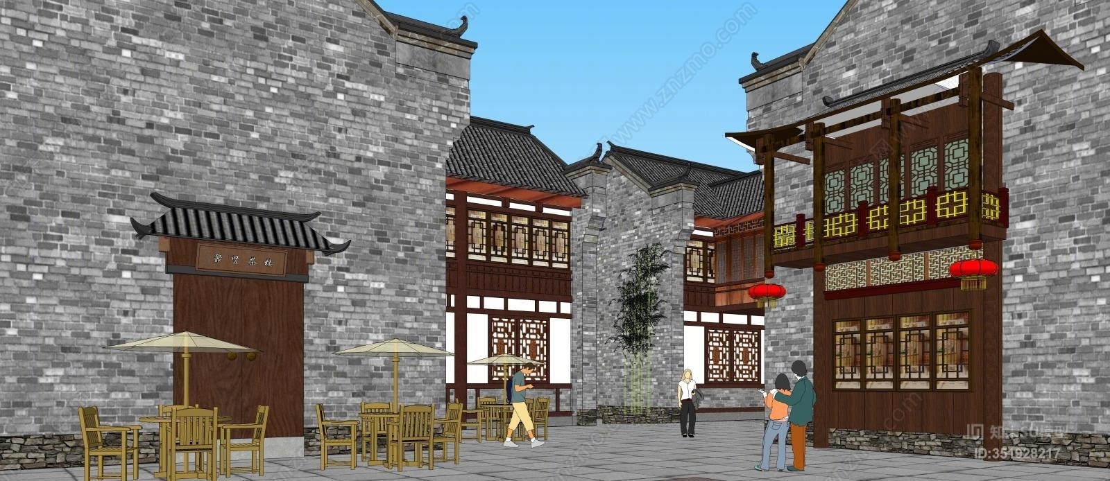 中式风格简模规划SU模型下载【ID:351928217】