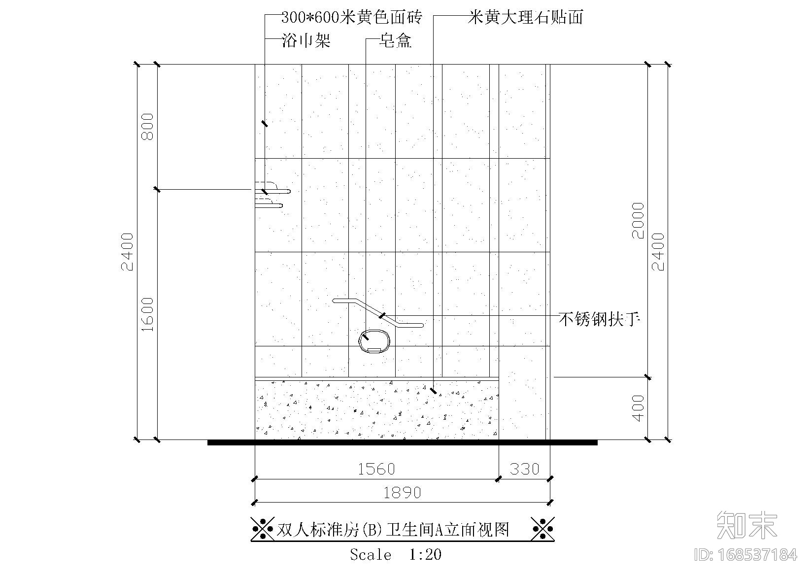 酒店双人标房装修详图施工图下载【ID:168537184】