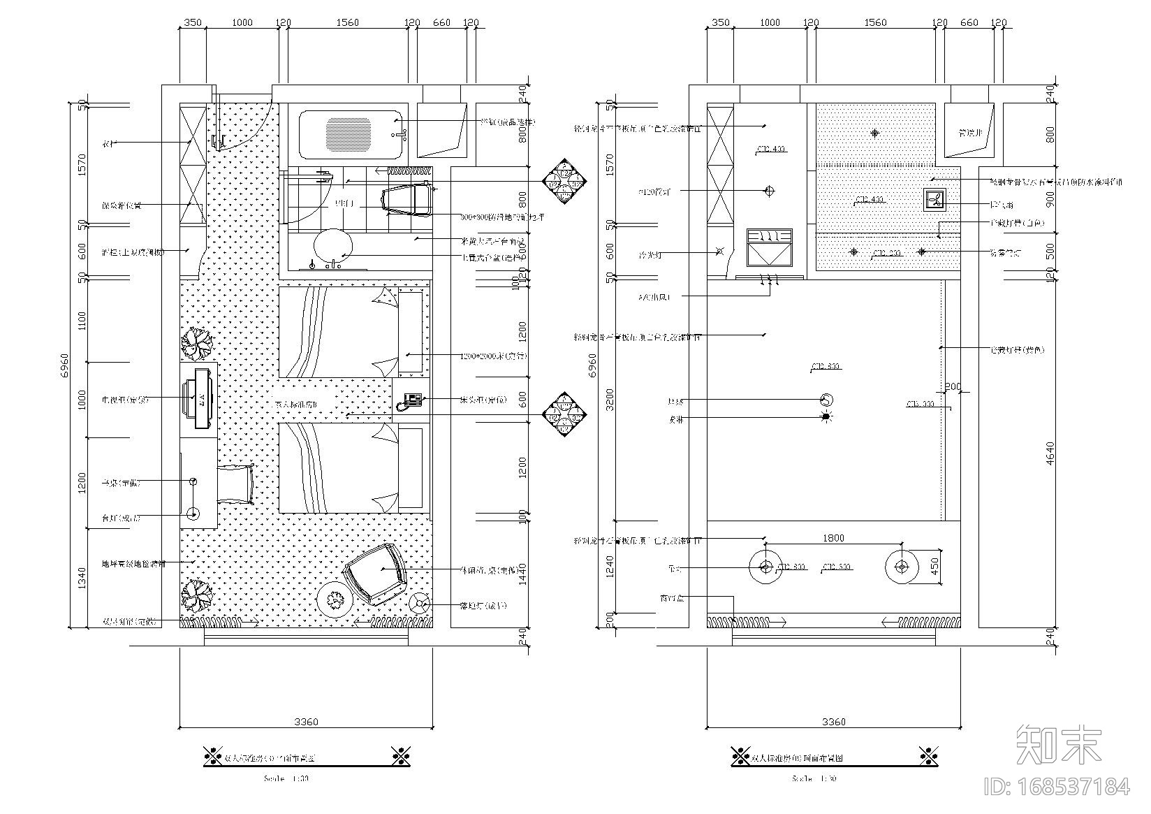 酒店双人标房装修详图施工图下载【ID:168537184】