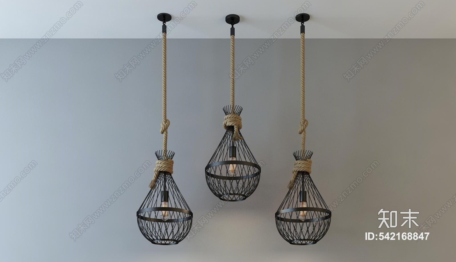 北欧麻绳吊灯3D模型下载【ID:542168847】