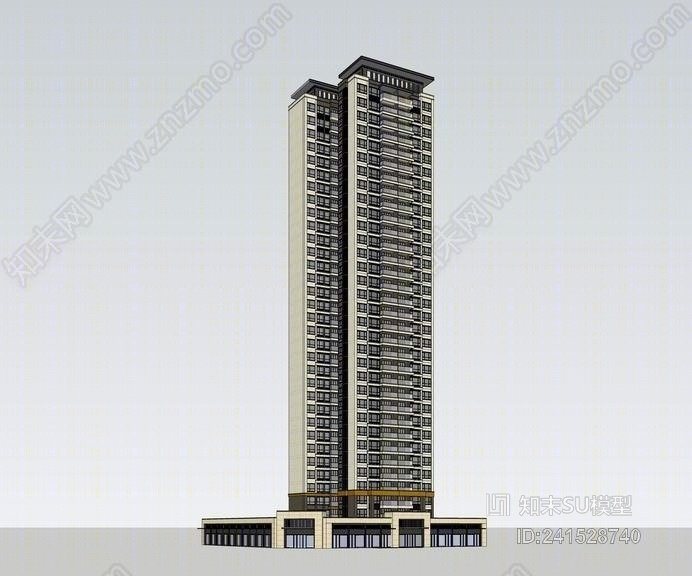 新亚洲风格高层住宅SU模型下载【ID:241528740】
