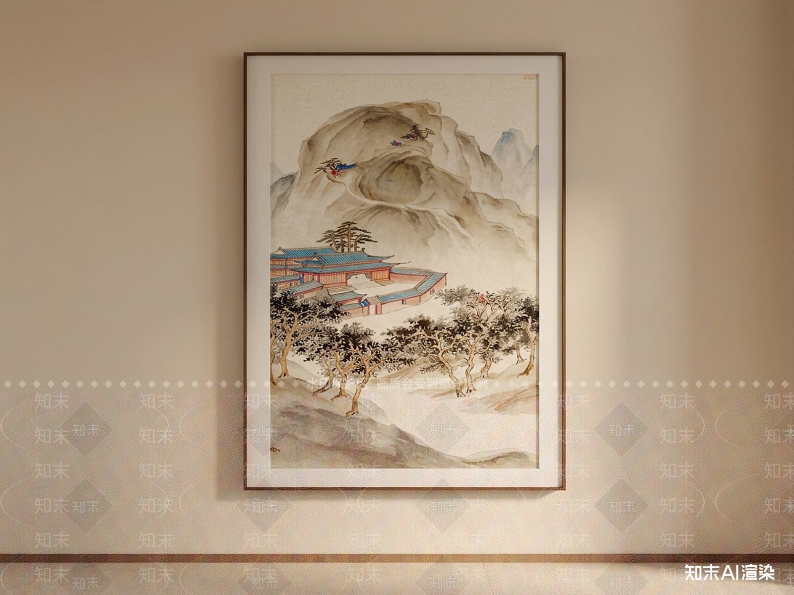 现代山水画3D模型渲染效果图