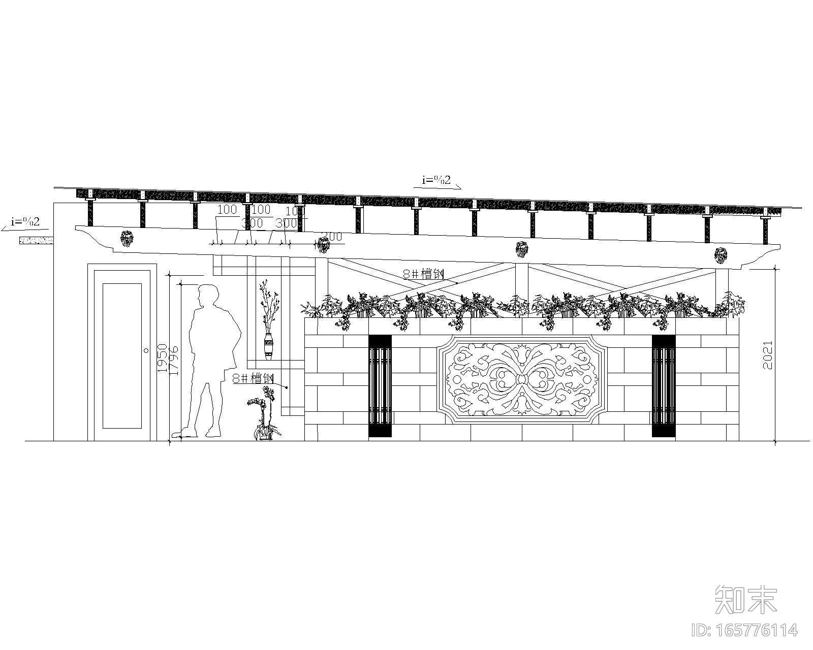 小区钢木结构雨棚设计施工图（CAD）施工图下载【ID:165776114】