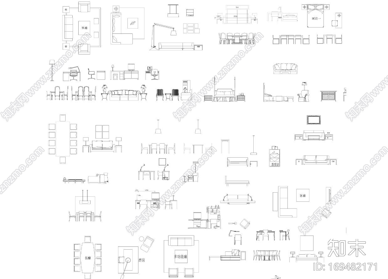 家装住宅CAD模型库精装版|CAD施工图施工图下载【ID:169482171】