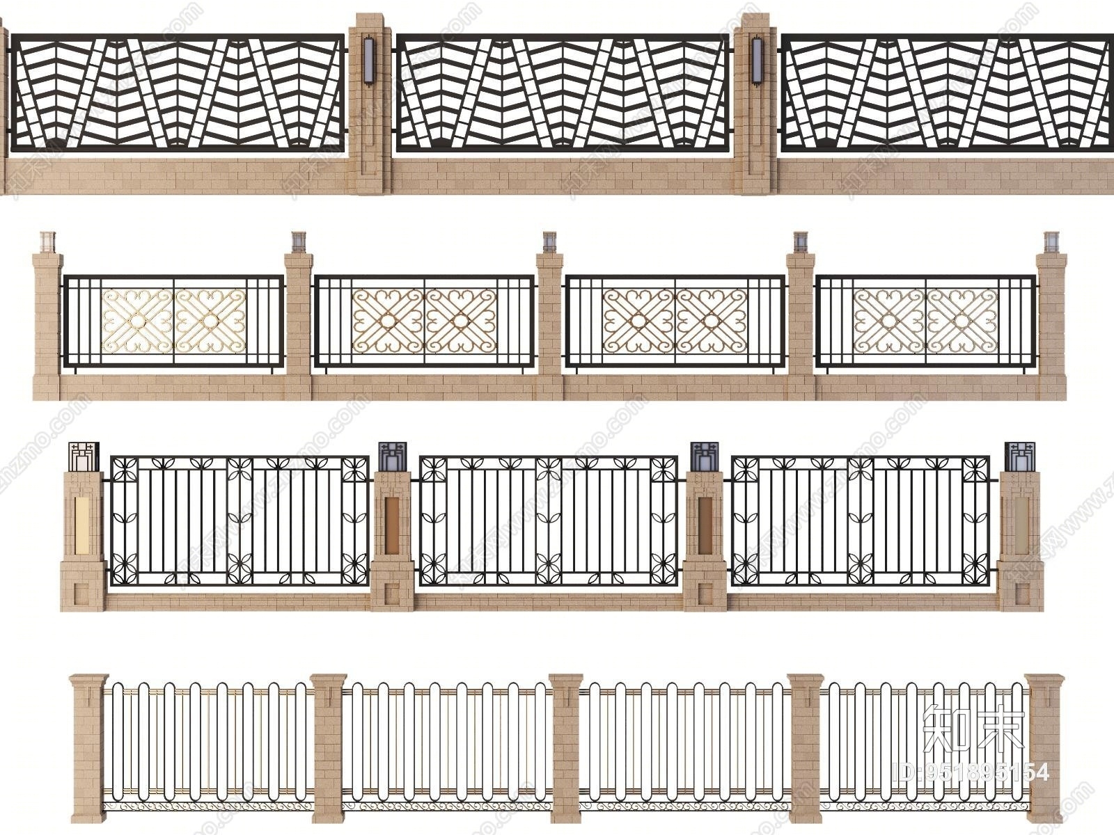 简欧铁艺围墙3D模型下载【ID:951895154】