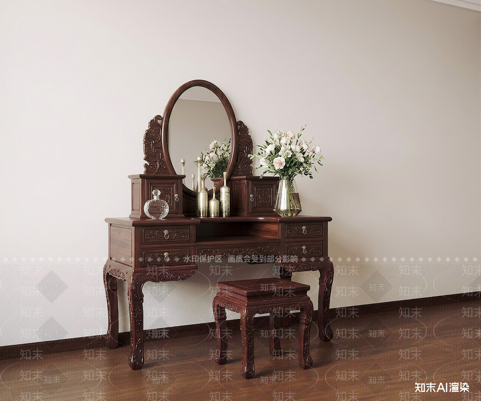 中式梳妆台梳妆台3D模型下载【ID:1227346874】