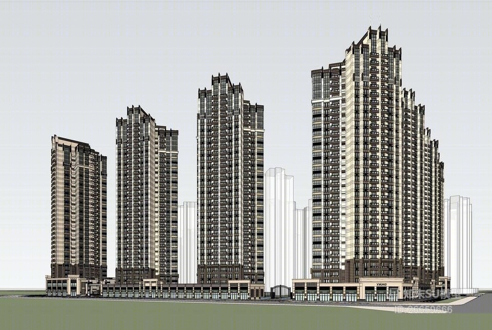 现代小区建筑SU模型下载【ID:26659666】