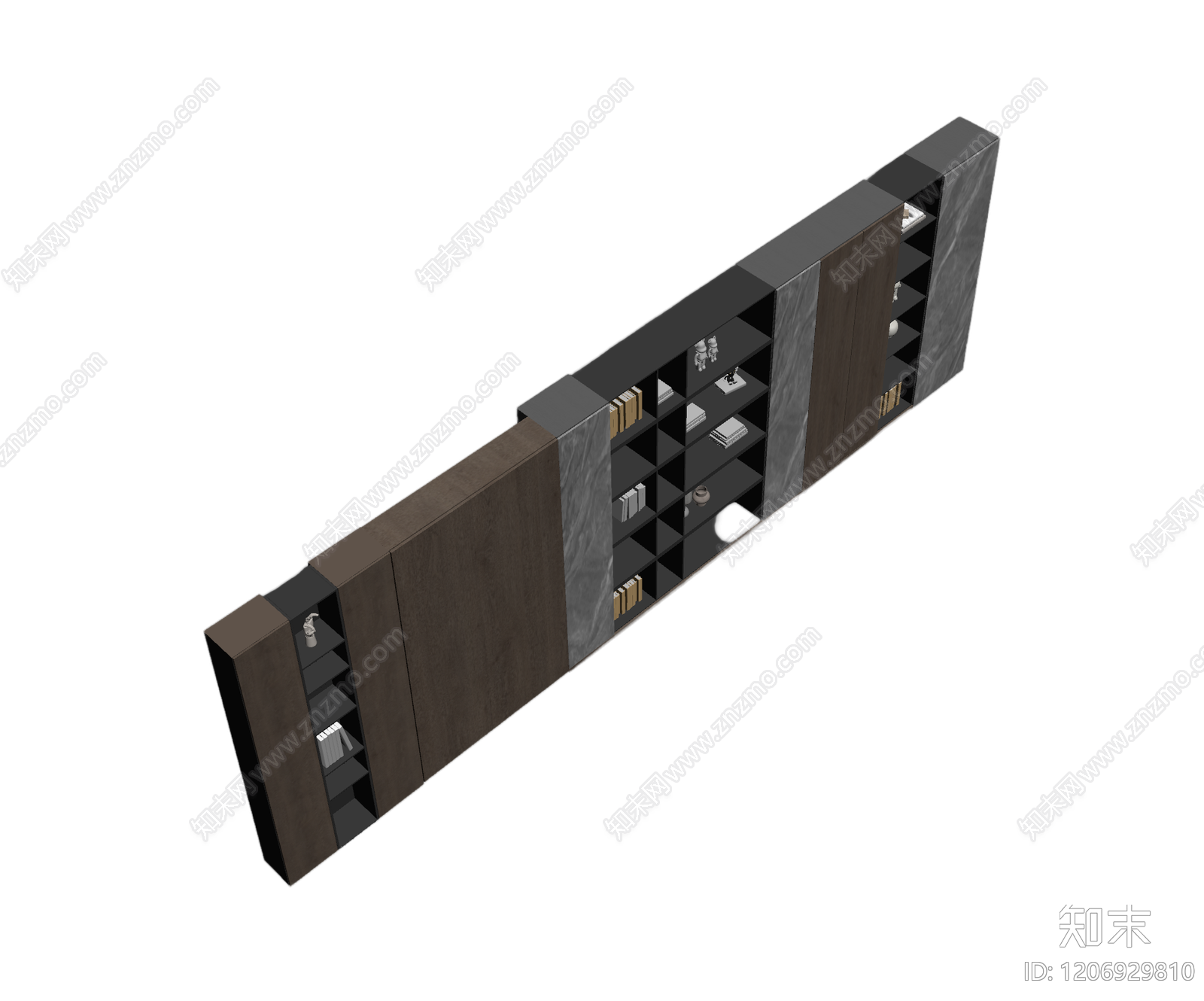 组合式电视墙书柜3D模型下载【ID:1206929810】