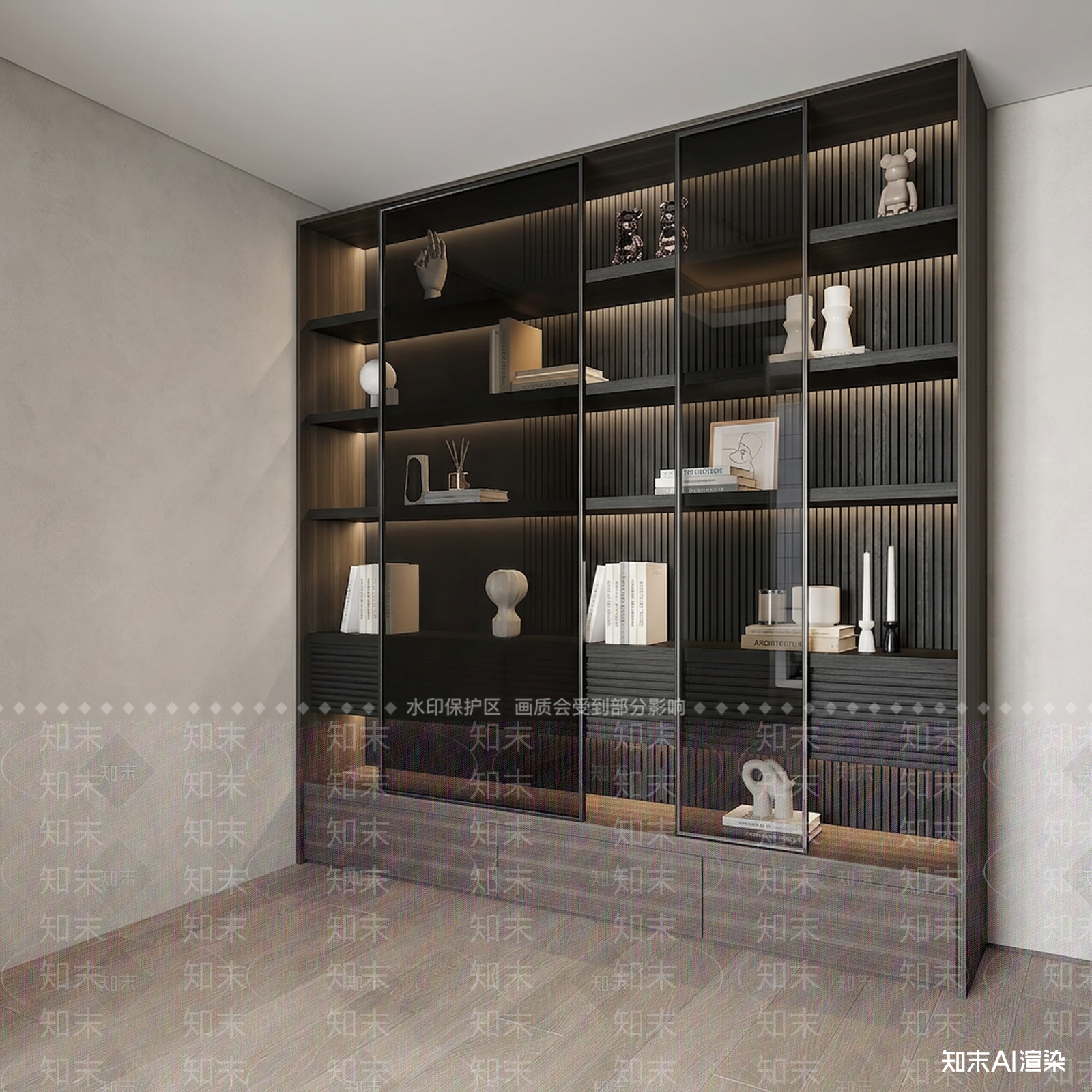 深色玻璃展示柜书柜3D模型下载【ID:1227286215】