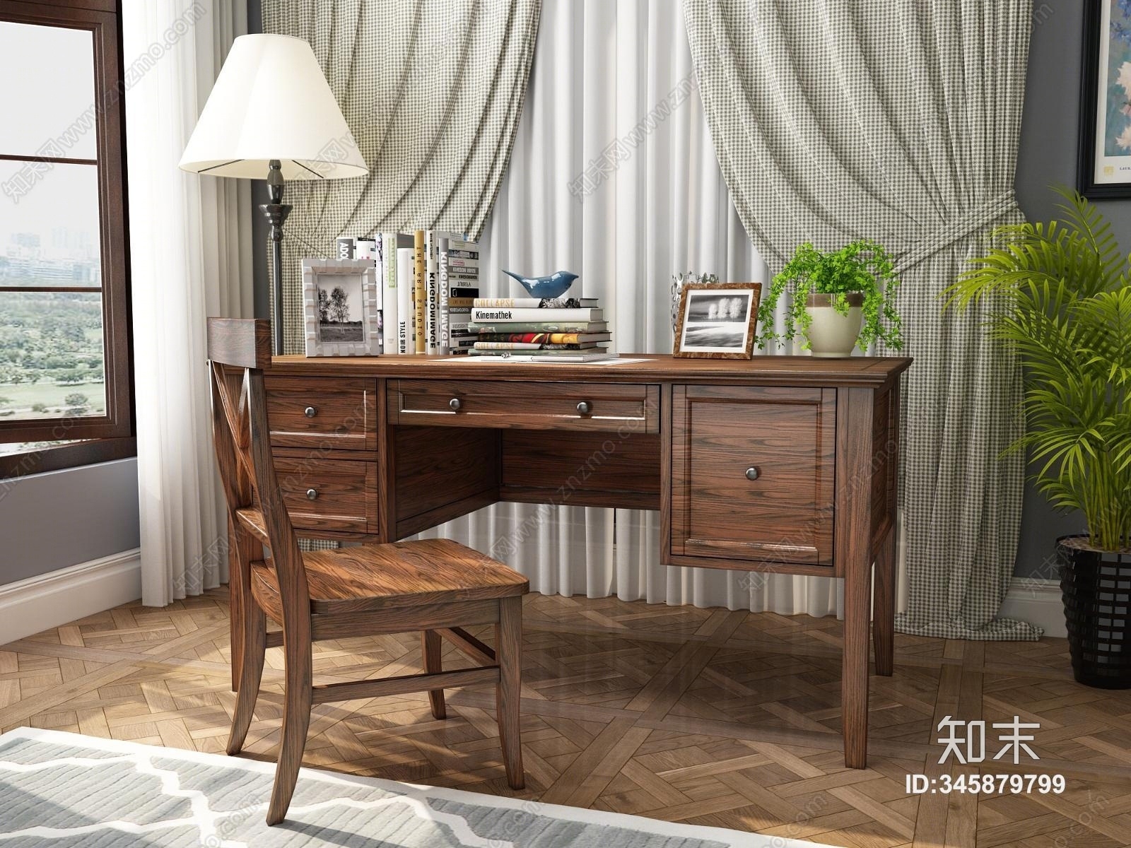 美式书桌椅子3D模型下载【ID:345879799】