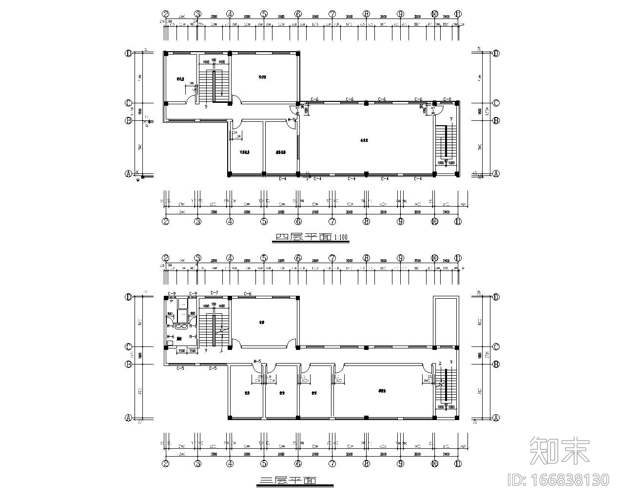 四层商业办公楼结构cad施工图下载【ID:166838130】