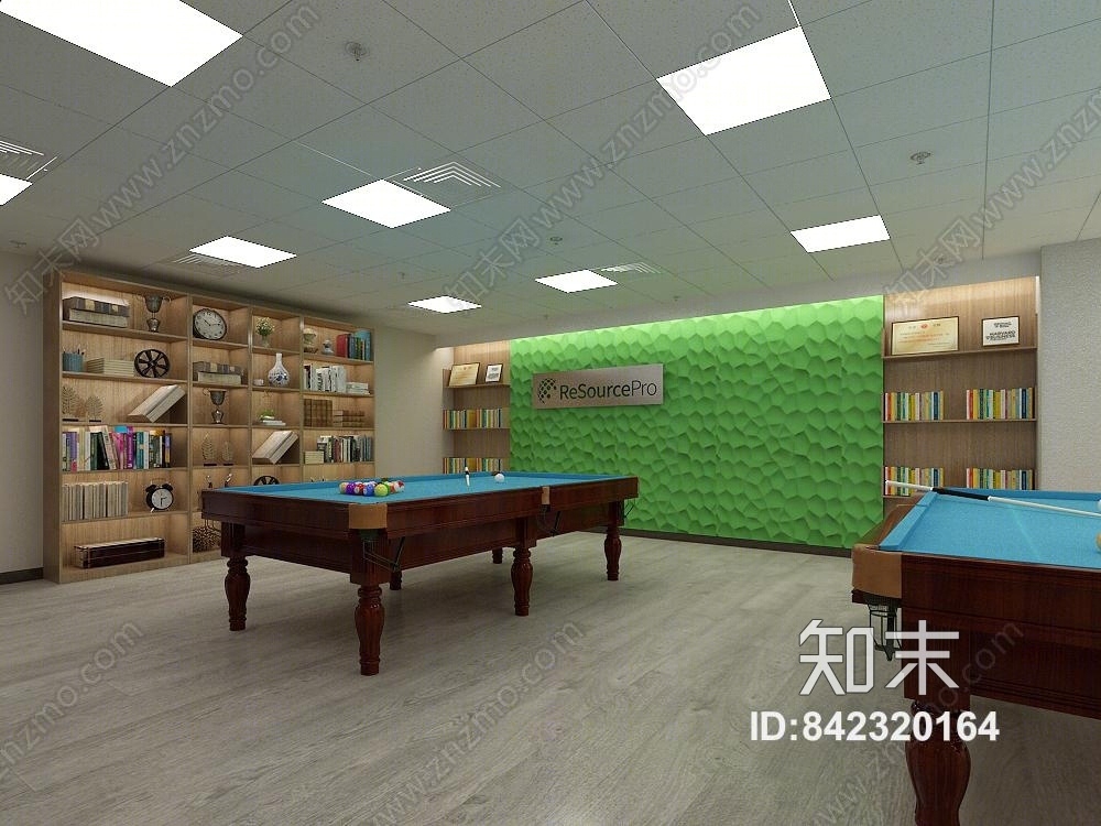 现代休闲办公区台球桌公司前台3D模型下载【ID:842320164】