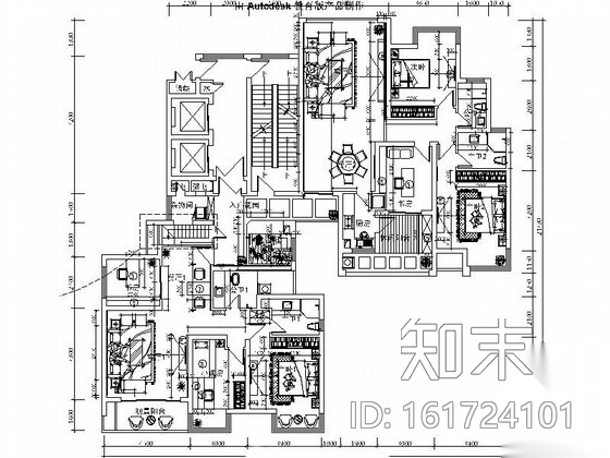 [湖南]新中式样板房三居室设计CAD施工图（含效果）施工图下载【ID:161724101】