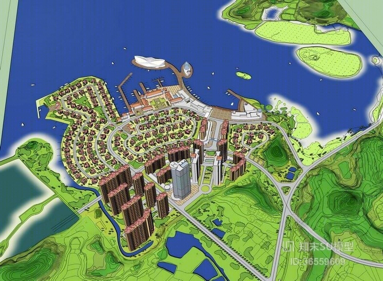 海边住宅区规划SU模型下载【ID:36559609】