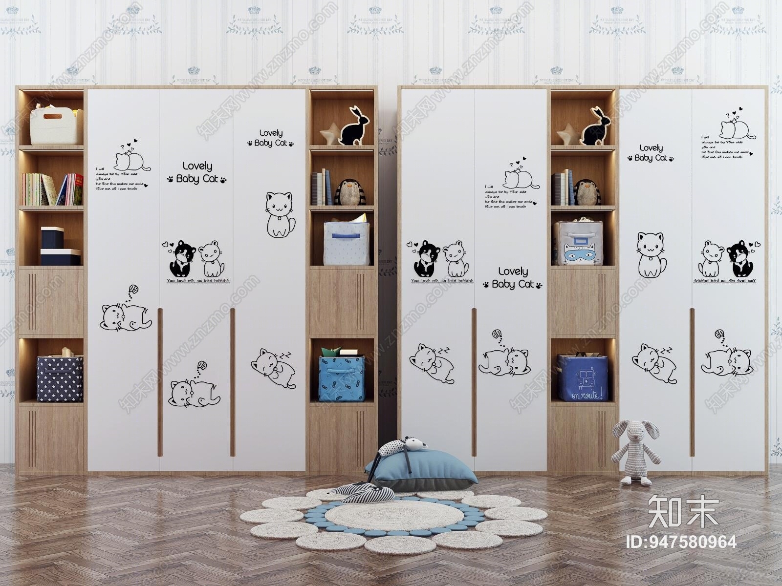 现代儿童卡通装饰衣柜3D模型下载【ID:947580964】