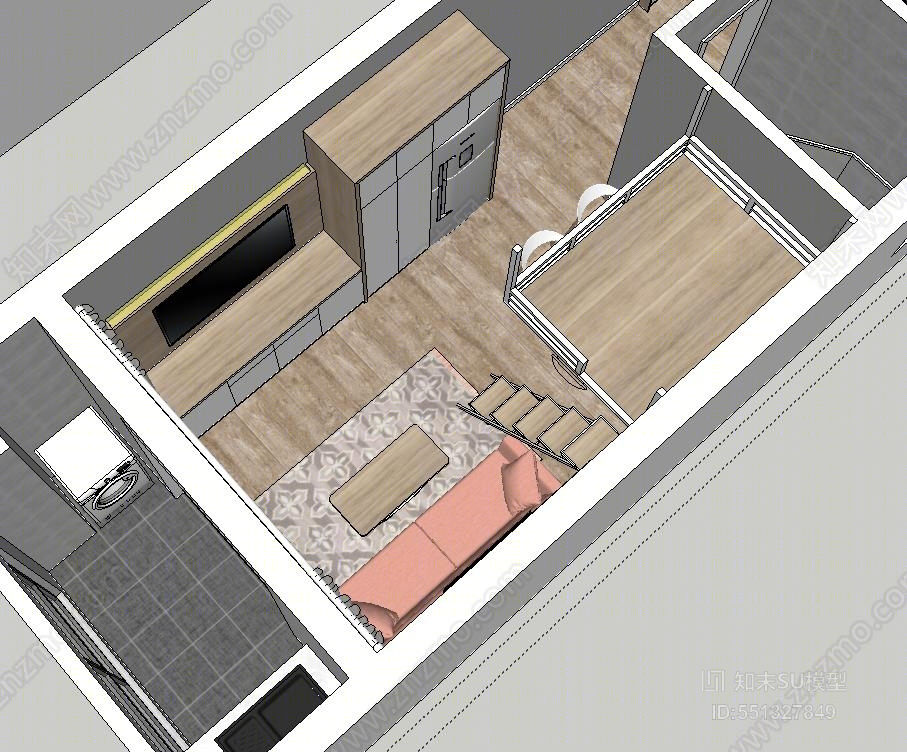 北欧风格单人床SU模型下载【ID:551327849】