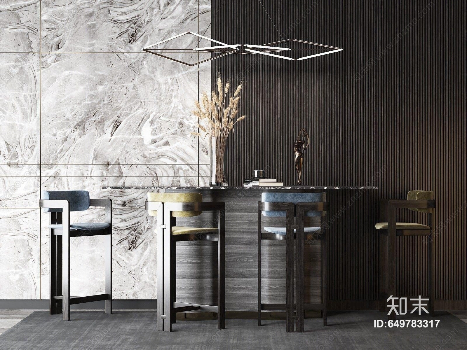 现代木质吧椅3D模型下载【ID:649783317】