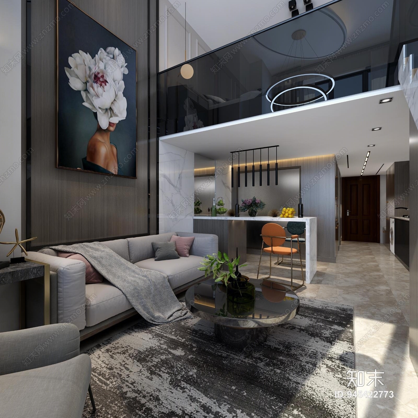 现代黑白灰公寓3D模型下载【ID:945422773】