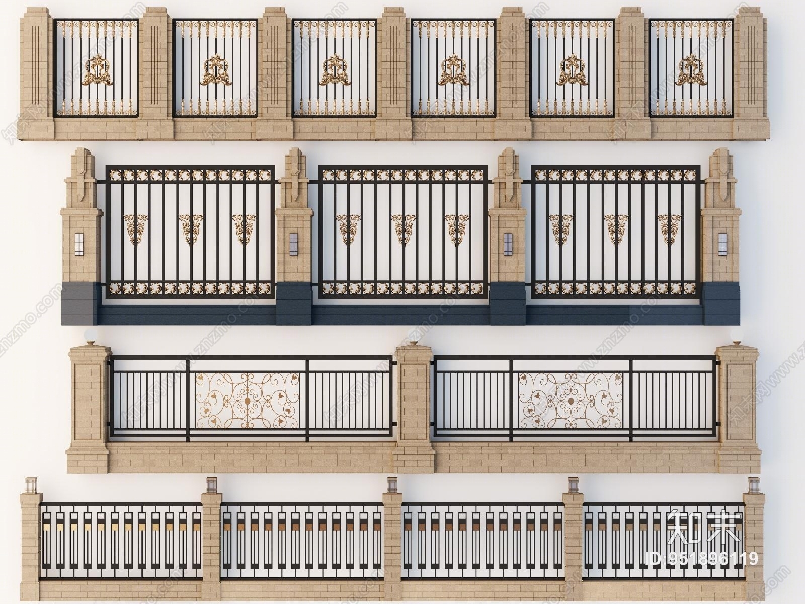 简欧铁艺围墙3D模型下载【ID:951896119】