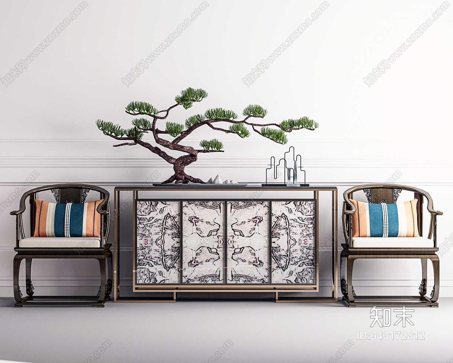 中式边柜椅子组合3D模型下载【ID:943172812】