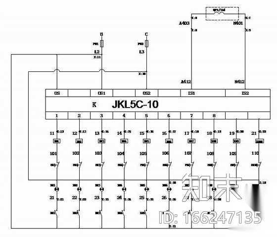 某工厂变配电室低压柜配电系统图cad施工图下载【ID:166247135】