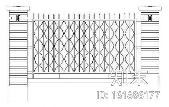 铁栅围墙-5cad施工图下载【ID:161886177】