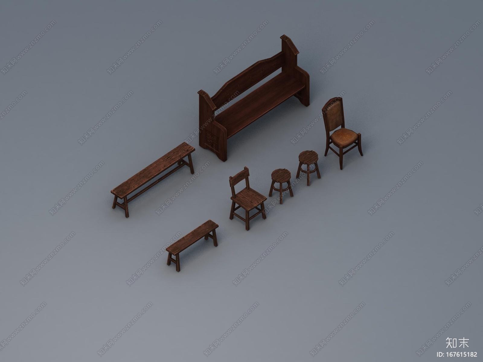 木椅子，复古木椅子.板凳CG模型下载【ID:167615182】