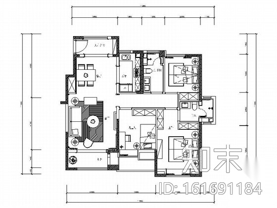 [天津]田园风格三居室样板间装修图（含实景）cad施工图下载【ID:161691184】