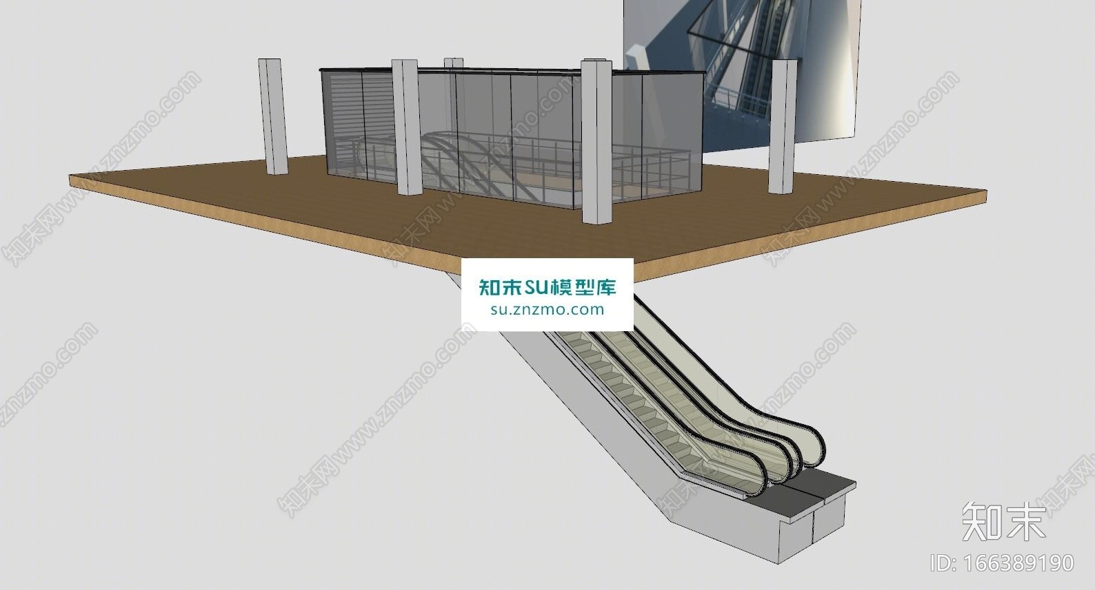 电梯玻璃屏蔽过道SU模型下载【ID:166389190】