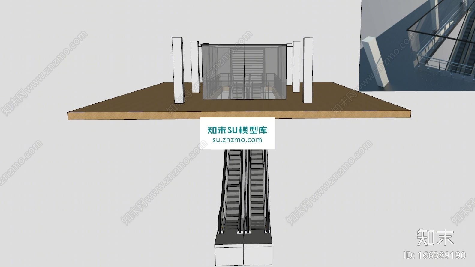 电梯玻璃屏蔽过道SU模型下载【ID:166389190】