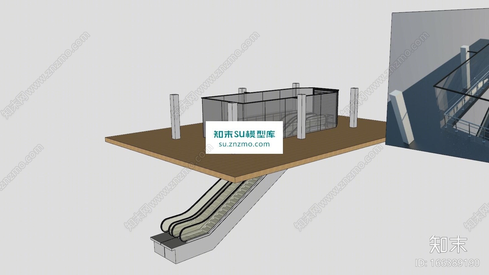 电梯玻璃屏蔽过道SU模型下载【ID:166389190】
