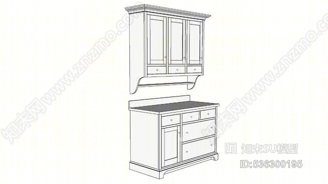 具有家具风格的乡村风格橱柜SU模型下载【ID:536300195】