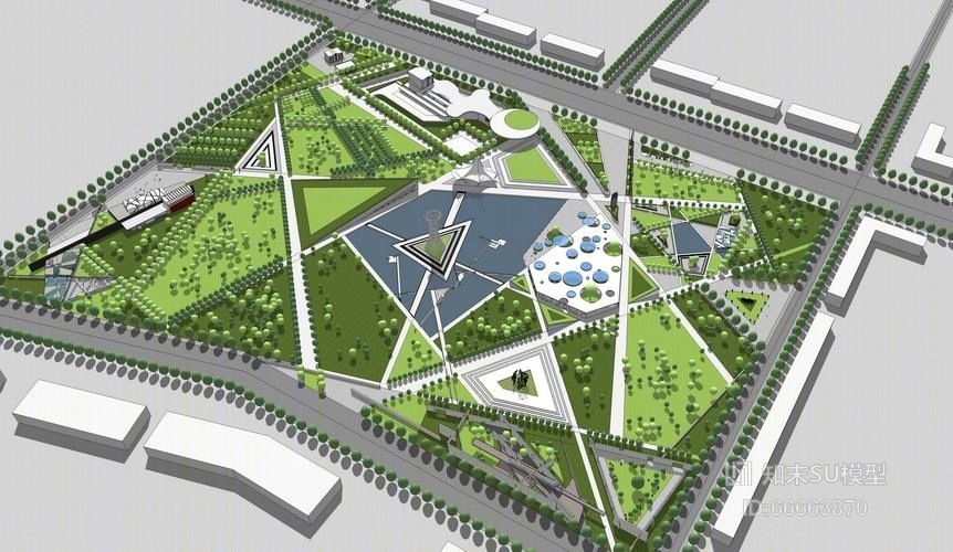 现代公园景观规划SU模型下载【ID:66663870】