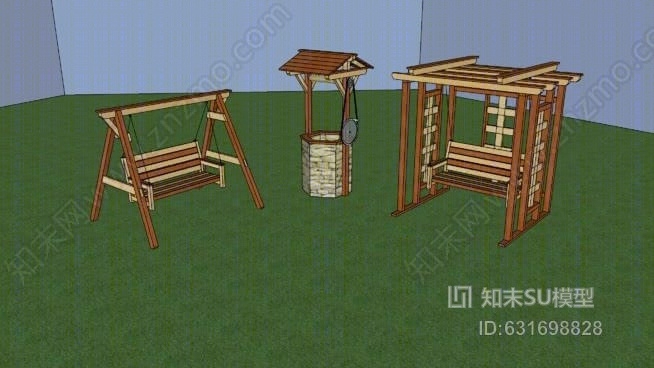 木制的花园喷泉/SU模型下载【ID:631698828】