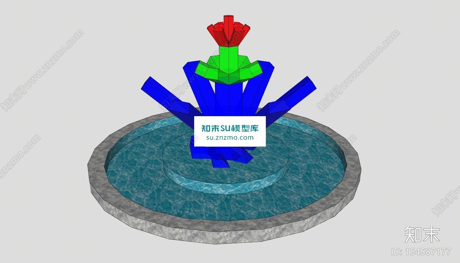 宝石流水喷泉SU模型下载【ID:154587177】