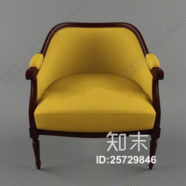 简欧黄色布料单人沙发3D模型下载【ID:25729846】