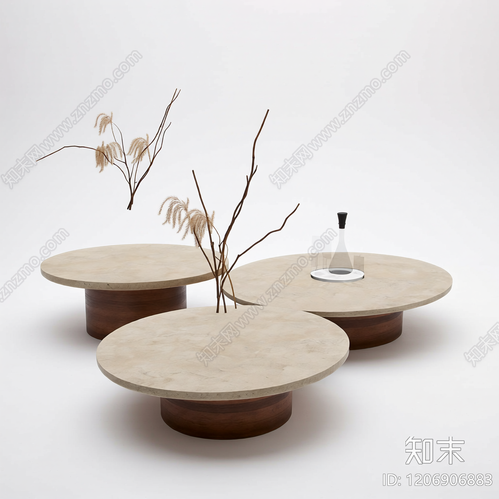 圆形茶几组合3D模型下载【ID:1206906883】