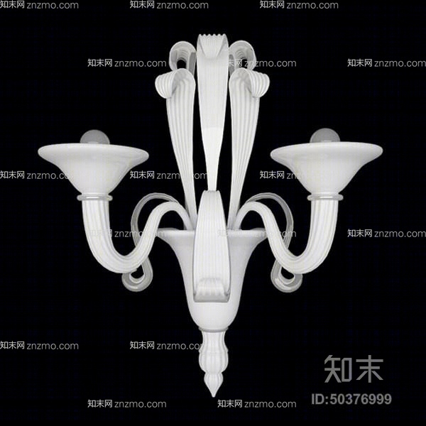 经典欧式白色玻璃壁灯3D模型下载【ID:50376999】