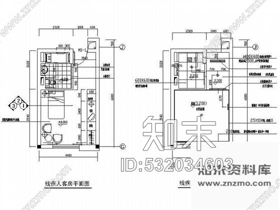 酒店残疾人客房装修图cad施工图下载【ID:532034603】