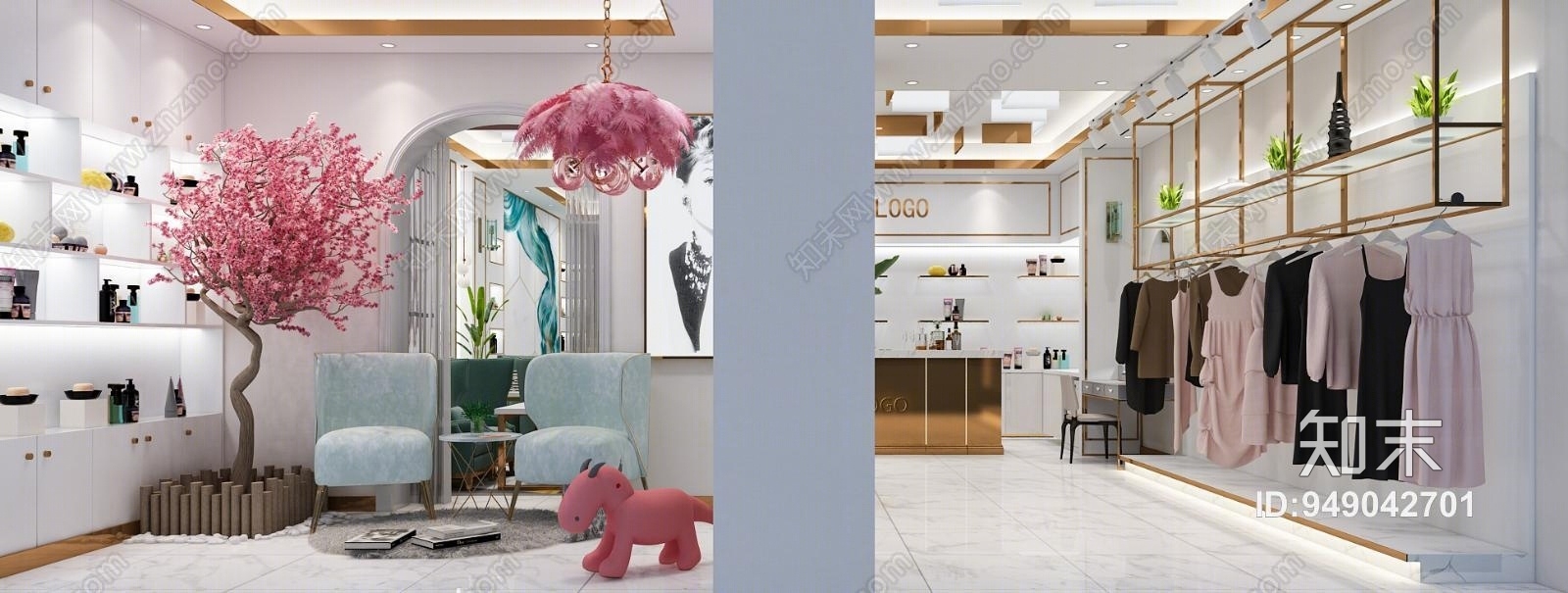 现代轻奢理发店橱窗3D模型下载【ID:949042701】